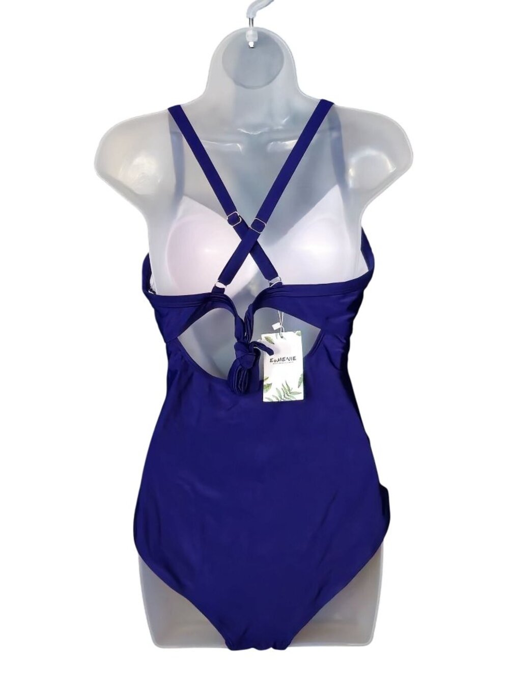Purple Cross Front One Piece Swimsuit M Cutout Adjustable Straps Lined - Picture 6 of 8